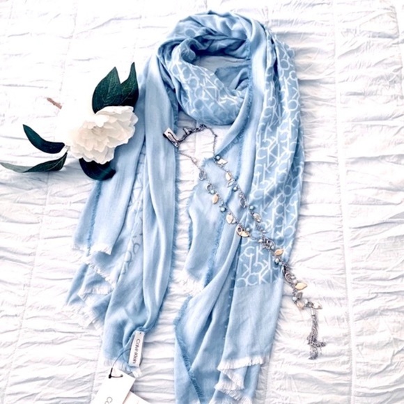 Calvin Klein Accessories - Calvin Klein Womens Signature Scarf Oblong Wrap Denim Soft Light Blue